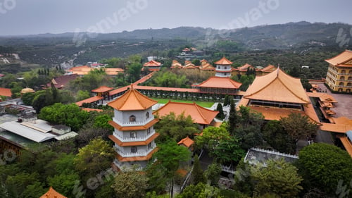 Preview: Aerial view of Fo Guang Shan Buddha Complex features stunning architecture and serene scenery