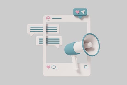 Preview: Stylized social media post with speech bubbles and a megaphone
