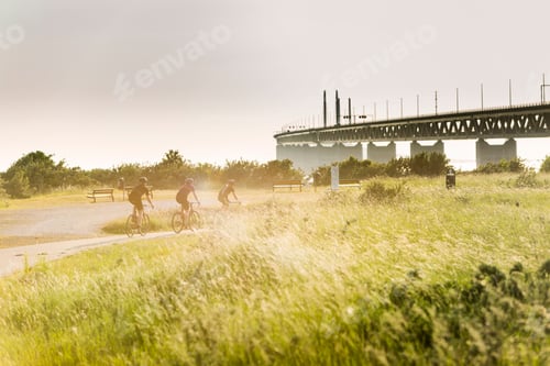 Vista previa: Tres ciclistas en un entorno rural