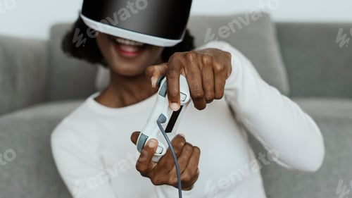 Preview: African American woman experiencing VR simulation