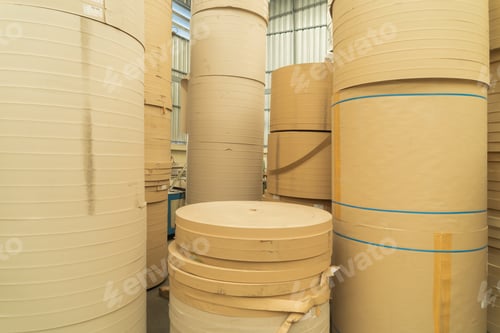 Preview: Paper tube cores, tissues, in industry plant factory. Paper rolls. Cardboard cylinder cargo