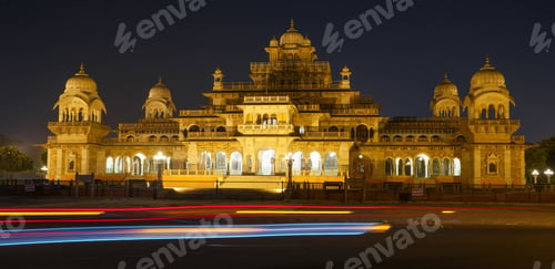 Preview: Closeup shot of the Albert Hall Museum in Jaipur in India at night