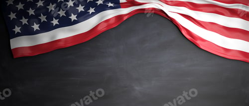 Preview: United States flag placed on blackboard background with copyspace. 3d illustration