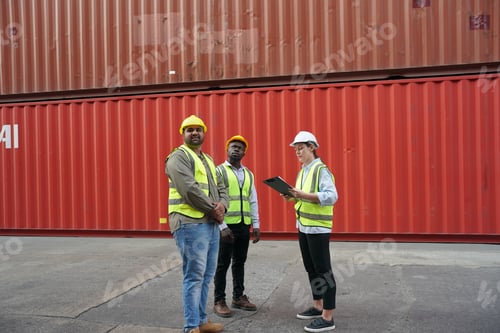 Preview: Foreman control loading Containers box from Cargo freight ship for import export.