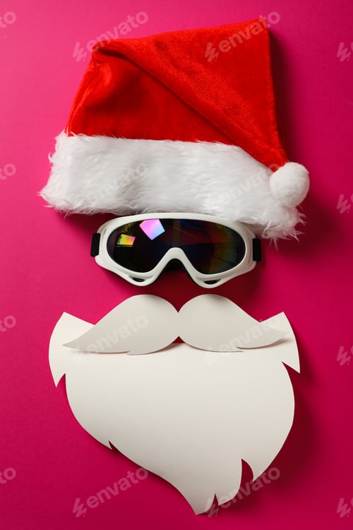 Preview: Santa hat with beard, mustache and ski goggles