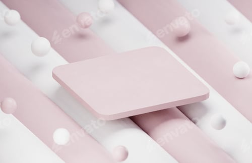 Preview: Minimal scene with podium with abstract forms background mock up.Pastel various