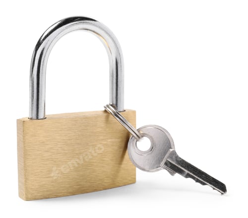 Preview: Steel padlock and key isolated on white