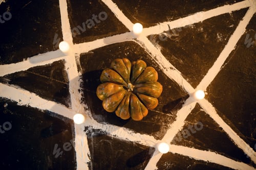 Preview: Magic star with pumpkin, closeup, exorcism