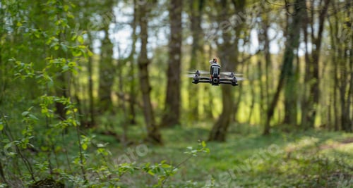 Preview: Drone flying among green trees in a forest