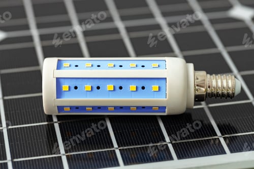 Preview: Solar energy panel and light bulb, green energy