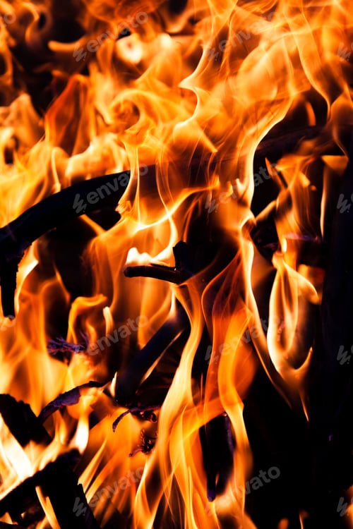 Preview: fire burning on a black background. Red fiery flame