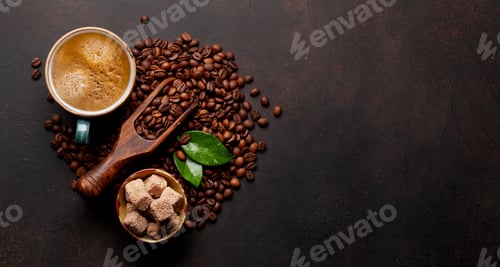 Preview: Roasted coffee beans, brown sugar and espresso cup