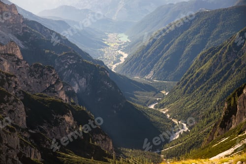 Preview: Aerial view the road to Aurunzo di Cadore, Dolomites, Italy.