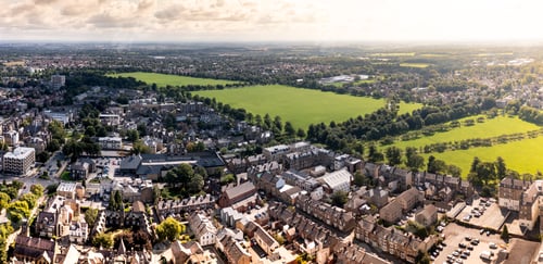 Preview: Aerial townscape view of Harrogate and The Stray public park