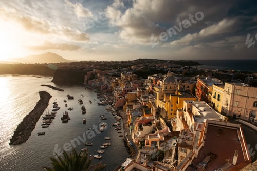 Preview: Beautiful fishing village, Marina Corricella on Procida Island, Bay of Naples, Italy.
