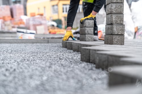 Preview: concrete block paving for the construction of a sidewalk