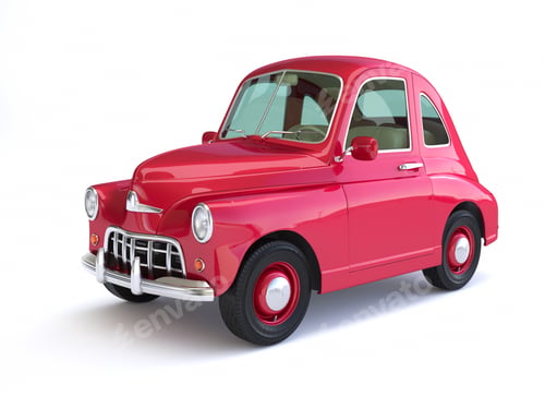 Cartoonish Red Car Model on White Background