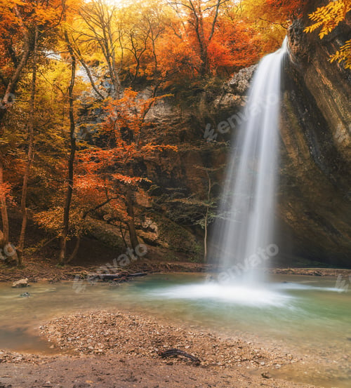 Preview: Autumn waterfall and rill flow