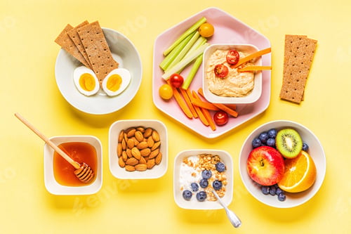 Preview: Healthy snack on a pastel background.