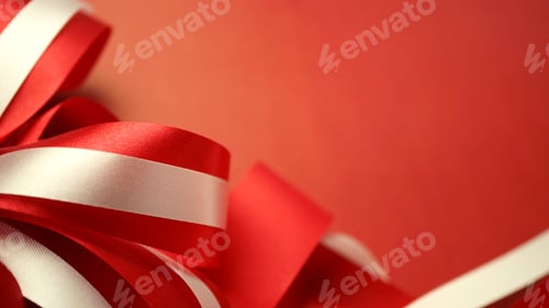Preview: Red And White Ribbons In Blurred Style On Craft Paper For Christmas And New Year Background