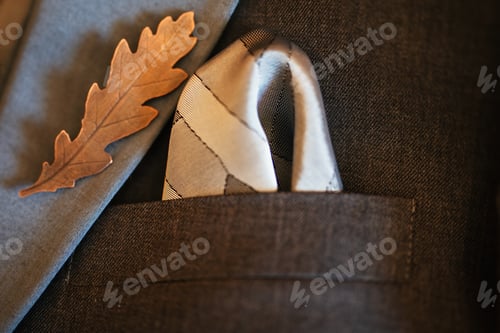 Preview: Close up of details on groom's jacket.