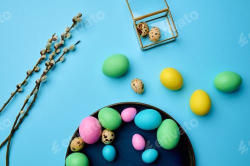 Preview: Easter eggs with decoration on blue background