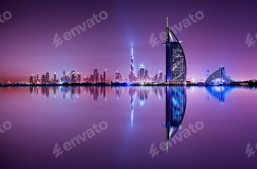 Preview: Detail of skyscraper reflection. The Palm island, United Arab Emirates.