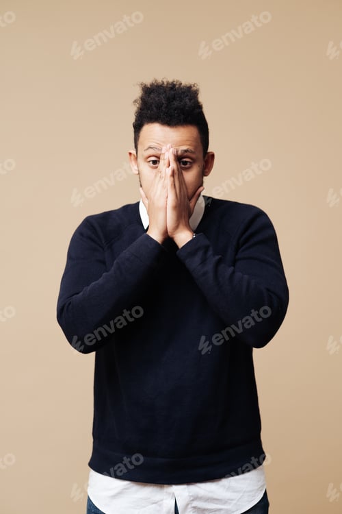 Preview: Migraine, health problem, pain face, stress work, suffer, emotion, headach, frustrated afro man