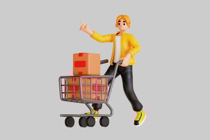 Preview: Shopping guy with cart and boxes