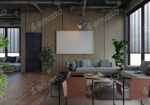 Preview: 3D illustration Mockup photo frame in living room rendering