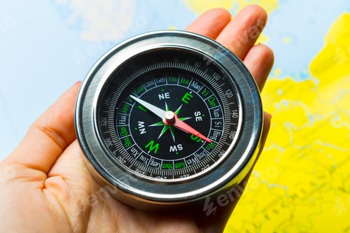 Preview: compass on map background travel
