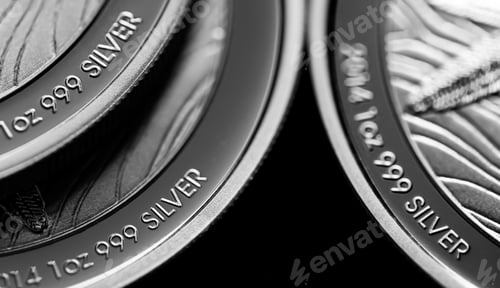 Preview: Close up of Silver Bullion Coin on a black mirror background
