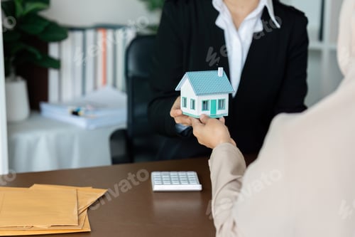 Preview: real estate agent talk about terms of home purchase agreement and ask Muslim customer to sign