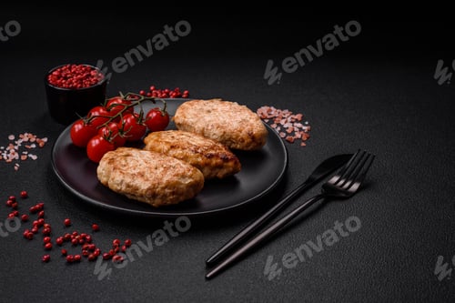 Preview: Delicious fresh chicken cutlets or meatballs with salt, spices and herbs