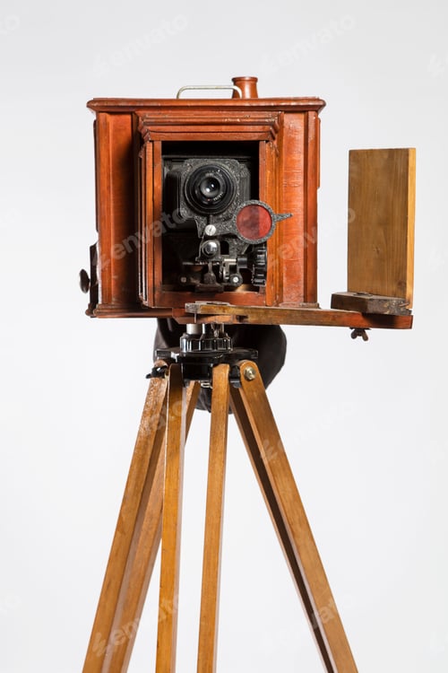 Preview: Antique Large Format Wooden Camera on Tripod