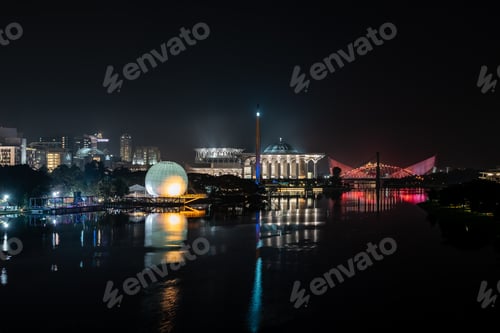 Preview: putrajaya city at night with reflections. city lights
