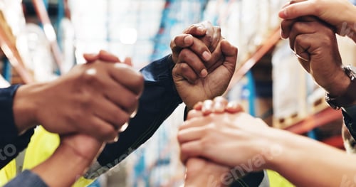 Preview: Support, warehouse and business people with shipping, teamwork and logistics with compliance. Group