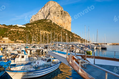 Preview: Penon de Ifach and fishing harbor in Calpe city. Spain