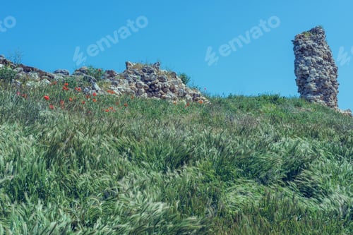 Preview: Landscape Background- Ruins Of Ancient Buildings And Facilities. Antiquity Destroyed By Time And