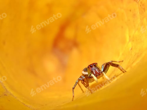 Preview: Macro Shot of Jumping Spider in Yellow Flower