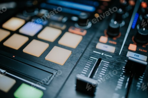 Preview: Selective focus shot of DJ mixer controls