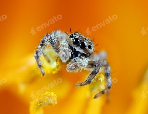 Preview: Jumping Spider on Vibrant Orange Flower Petals