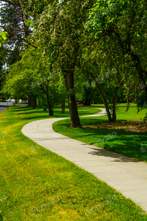 Preview: Curvy sidewalk by park, Spokane, WA USA