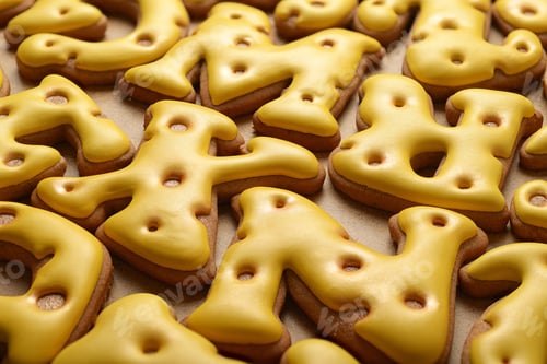 Preview: Yellow letters made from gingerbread biscuit background.