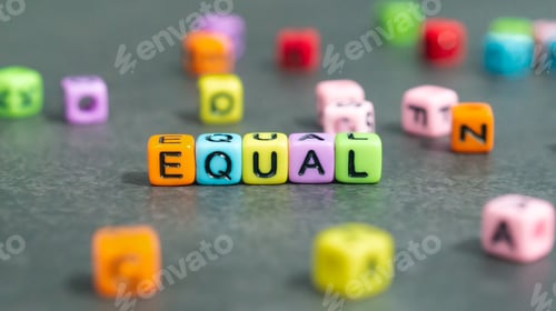 Preview: Equal word in colorful letter block beads. Equality, equal rights, LGBT pride, tolerance concept