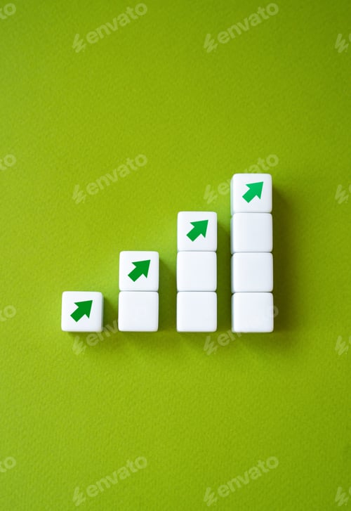 Preview: Growing graph made of blocks and up arrows.