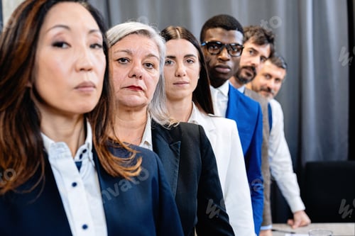 Preview: Portrait of multigenerational working team with multiracial colleagues in the office