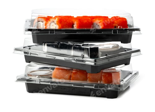 Preview: Take out packed sushi roll isolated on white