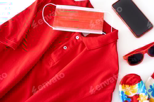 Preview: Red Polo Shirt with Mask and Sunglasses