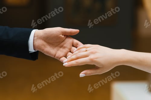 Preview: The groom extends his hand to the bride. Close-up